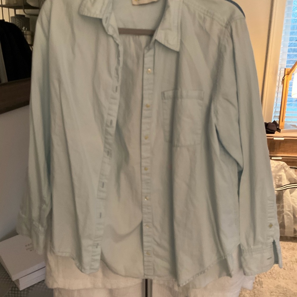KERRI ROSENTHAL Sky Blue Casual Button Down Shirt w/love patches